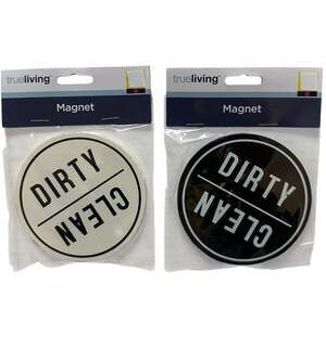 trueliving Clean Dirty Dishwasher Magnet Set, Round Design